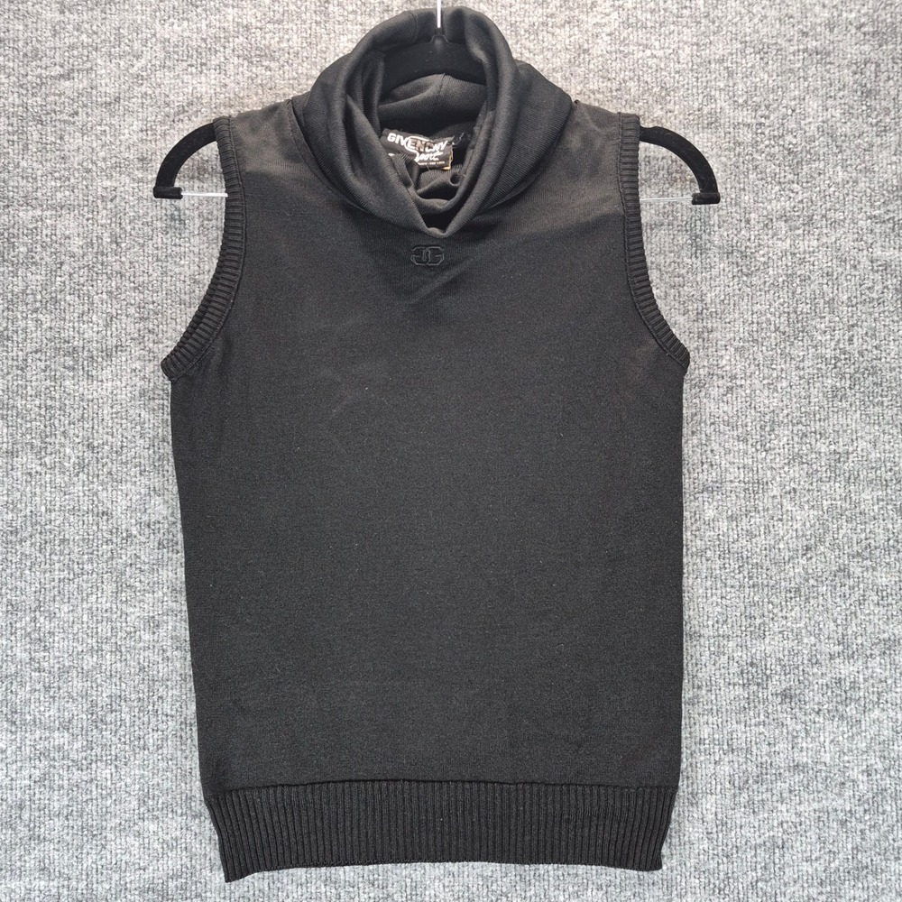 Vintage Givenchy Sport Vest Turtleneck Sleeveless Qiana Nylon Black Women